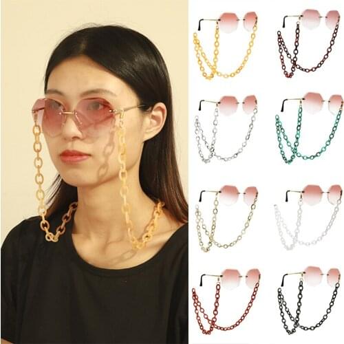 Women Men Reading Glasses Hanging Neck Chain Solid Color Simple Glasses Chain Stylish Leopard Acrylic Sunglasses Chain
