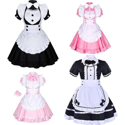 Women Maid Outfit Sweet Gothic Lolita Dresses Anime K-ON! Cosplay Costume Apron Dress Uniforms Plus Size Halloween Costumes