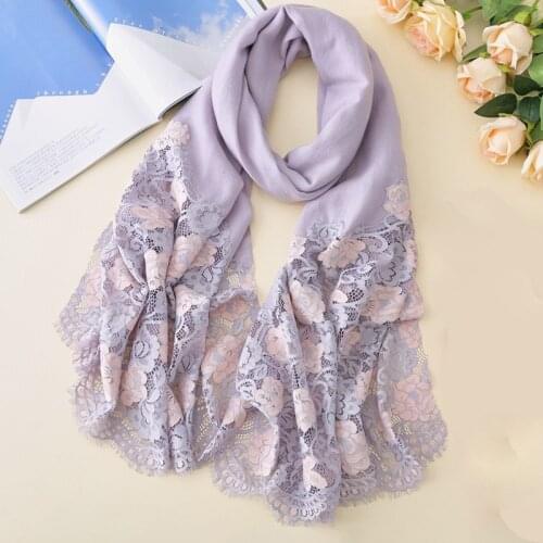 100% Pure Wool Scarves For Ladies Winter Cut Lace Floral Embroidery Wool Scarf Luxury Brand Lace Decorated 2018 Winter Scarf