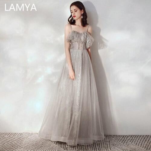 LAMYA Beaded Spaghetti Strap With Ruffles Long Evening Party Dresses Elegant Luxurious Plus Size Prom Gown Vestido De Novia
