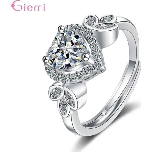 Heart Shape AAA Zircon Opening Ring For Women Pure 925 Sterling Silver Fashion Wedding Free Size Ring Fine Jewelry Bijoux