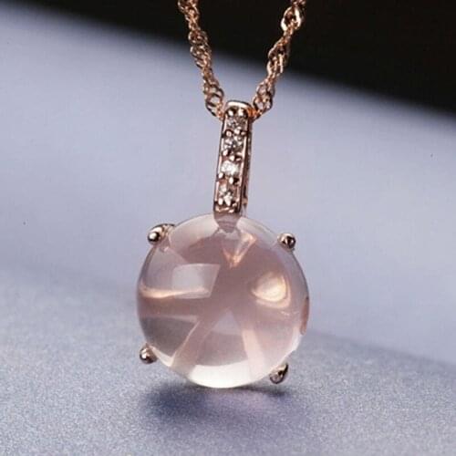925 Sterling Silver Necklace For Women Pink Crystal Round Rose Gold Necklaces Charm Lady Valentines Day Jewelry Gifts KOFSAC