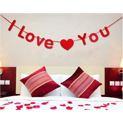 1Pcs Heart Garland 3m I LOVE YOU Letter Bunting Flags Wedding Party Banner Hanging Garland Marriage Room Decor