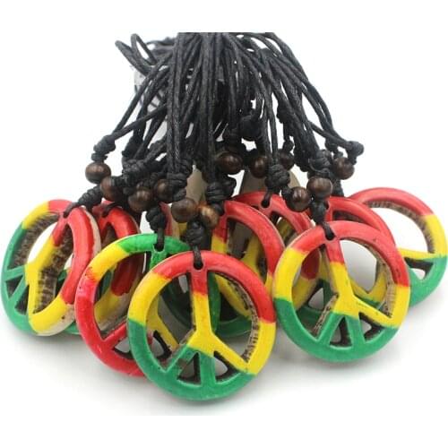 12PCS Men Womens Tribal Imitation Bone Colorful Peace Sign Charms Pendants Adjustable Necklaces Gift MN222