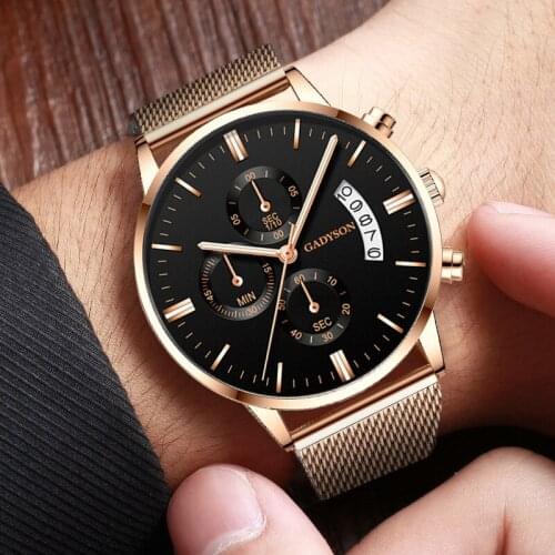2020 New Mens Business Quartz Watch Fashion Three-eyed Calendar Men Watch High Grade Mesh Belt Watch for Men Relogio Masculino