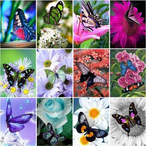 DIY 5D Diamond Painting Butterfly Diamond Embroidery Full Round Drill Flower Picture of Cross Stitch Rhinestone Mosaic Wall Art
