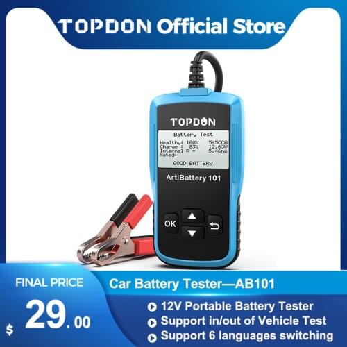TOPDON Car Battery Tester AB101 12V Voltage Battery Test Automotive Charger Analyzer 2000CCA Car Cranking Charging Circut Tester