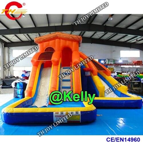 Free air shipping 6x5m inflatable water slide with pool, commercial inflatable bouncy slide castle for sale