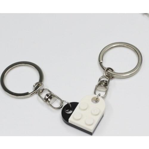 2021 2Pcs Cute Love Heart Brick Keychain for Couples Friendship Women Men Girl Boy Lego Elements Key Ring Birthday Jewelry Gift