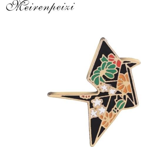 Replicate Crane pins in brooches Enamel Origami pins Badge Denim Jackets pin flower crane pin brooch for backpack jeans 2018