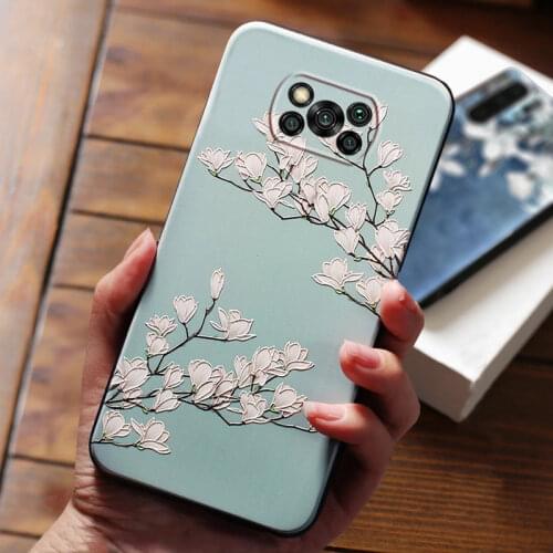 For Xiomi Xiaomi Poco X3 NFC Case Coque For Fundas Xiaomi PocoX3 Pocophone X3 NFC Cases Black Soft 3D Flowers Phone Case Cover