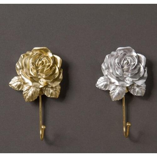 European Pastoral Relief Gold Silver Rose Hook Wall Mounted Vintage Dress Rose Hat Coat Hook Door Clothes Hanger Bathroom Towel