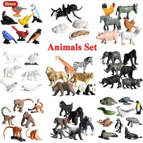 Oenux Simulation Animals Family Small Wild Farm Monkey Bird Sealife Model Action Figure Figurines Cute Miniature Educational Toy