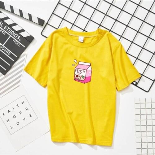 Japanese trend Harajuku student T-shirt peach milk drink bottoming short-sleeved shirt round neck pullover T-shirt female