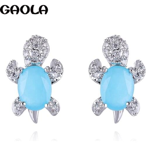 GAOLA Fashion Round Horse Eye Cubic Zircon Turtle Lovely Tortoise Animal Stud Earrings For Women GLE7585