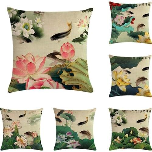 Hot Sale Cotton And Linen Lotus fish Pillowcase Pillow Cover Home Textile Cushions No Inner Core Pillow Case ZY344