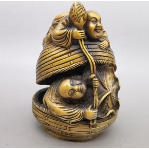 China brass Lotus flower Two Fairy crafts statue