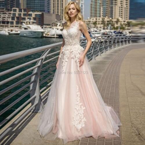 A Line Wedding Dresses Lace Appliques O Neck Sleeveless Court Train Illusion Vestido De Noiva Mariage Plus Size Custom Made