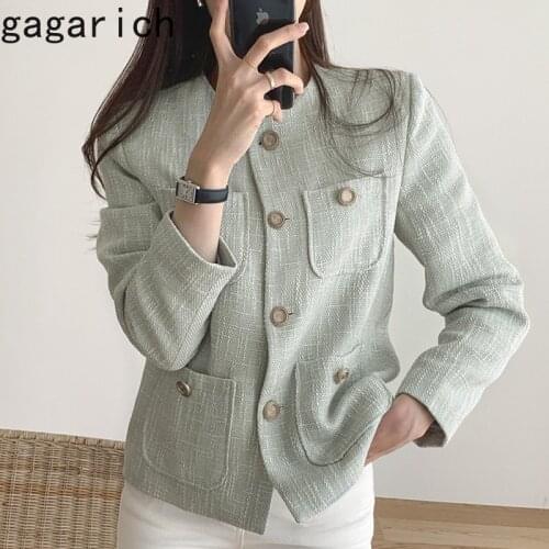 Gagarich Jacket Women Korean Style Chic O Neck Autumn Multi-Pockets Loose Long-Sleeved Cropped Coat Autumn Vintage Dropshipping