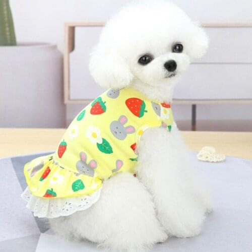 Cute Pet Clothes Soft Cotton Cat Dog Dress Summer Strawberry Rabbit Pattern Sleeveless Tank Top O-neck Hoody Skirt For Small Dog