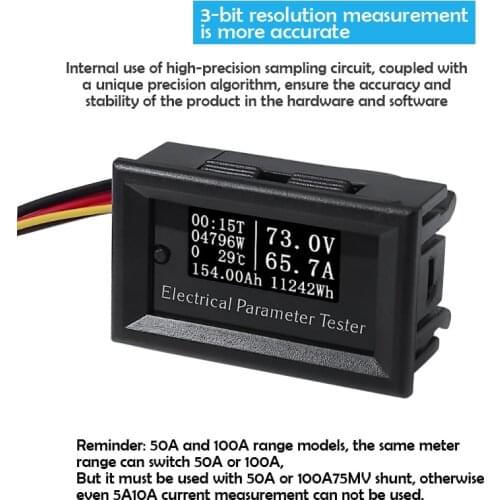 Multifunctional DC Voltage and Current Meter Digital Display Power Meter Temperature Battery Capacity Test Instrument Head