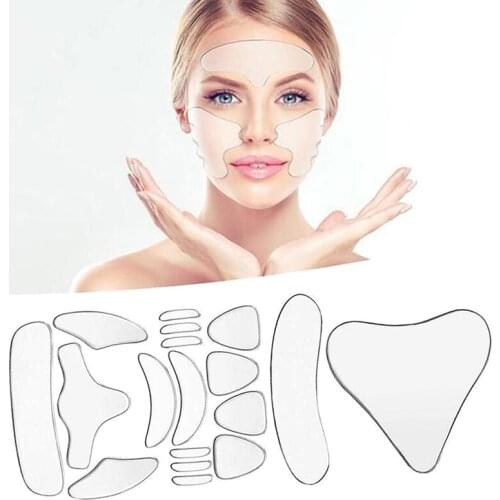 18pcs Reusable Silicone Removal Sticker Face Forehead Neck Eye Sticker Pad Anti Aging Skin Lifting Care