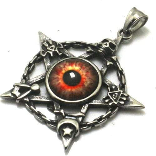 Men Boy 316L Stainless Steel Cool Punk Gothic Newest Dark Orange Eyeball Skeleton Pendant