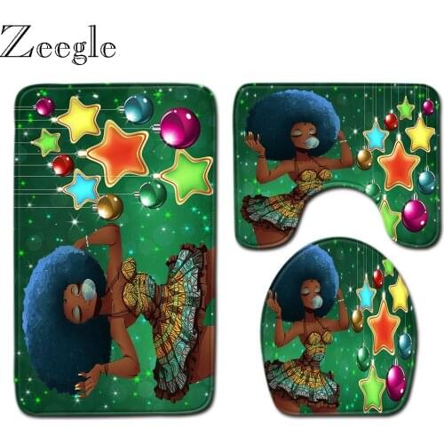 Zeegle Bath Mat Set 3PCS Africa Women Toilet Shower Rug Toilet U Type Mat Anti-slip Floor Mat Foot Rug Bathroom Decor Doormat