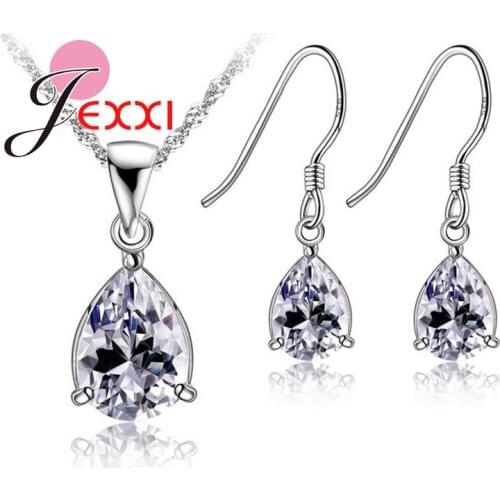Bridal Wedding Dubai Jewelry Sets For Women Water Drop Crystal 925 Sterling Silver Necklace And Earrings Set Gift Accessory
