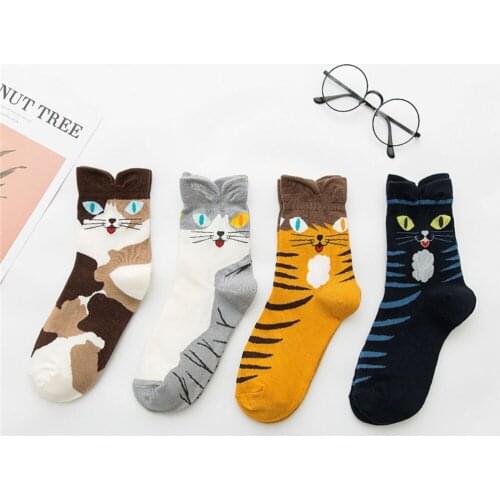 3 Pairs/High Quality Women Socks Girl’s Cute Animal Cat Funny Socks Personality Design Autumn Winter Ladies Cotton Mid Stockings