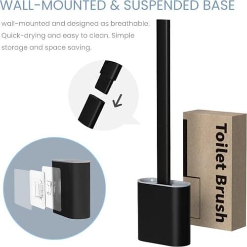 New Soft TPR Silicone Head Toilet Brush with Holder Black Wall-mounted Detachable Handle Bathroom Cleaner Durable WC Accessories