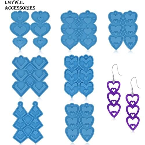 2021 New Valentines Day Series Crystal Epoxy Triple Geometric Heart-shaped Earrings Pendant DIY Keychain Bag Pendant Material