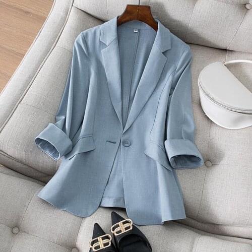 2021 Spring Summer New Fashion Business Solid Single Button Blazers Female Work Office Ladies Three Quarter Casual Outwears S306