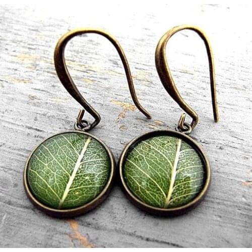 Cross-border New European and American Retro Artificial Leaves Time Gem Earrings Ear Hooks