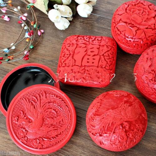 Wholesale 5Pcs Chinese Handmade Vintage Red Carved Lacquerware Jewelry&Gift Boxes
