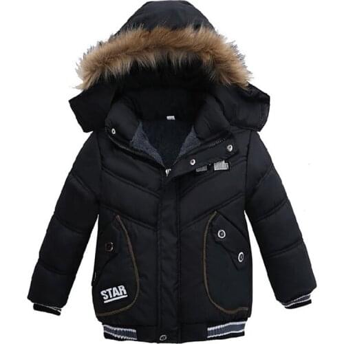 Autumn Winter Kids Jackets Boys Hooded Outerwear Children Fur Collar Coat Windbreaker Baby Boy Clothes Cotton Warm Jacket