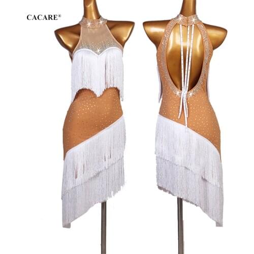 Latin Dance Dress Women Latina Salsa Latin Dance Competition Party Dresses Costume CHEAP Customize D0887 Tasseled Hem Backless