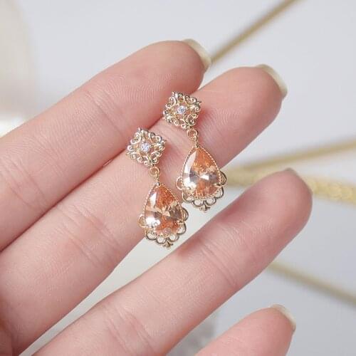 Romantic 14K Gold Plated Crystal Waterdrop Stud Earrings Japanese&Korea Delicate Jewelry Zircon Earrings