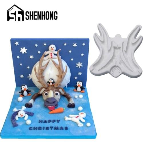 SHENHONG Antlers Silicone Fondant Molds Dessert Pastry Moulds Cakes Decorating Tray Gumpaste Sugarcraft Baking Tools