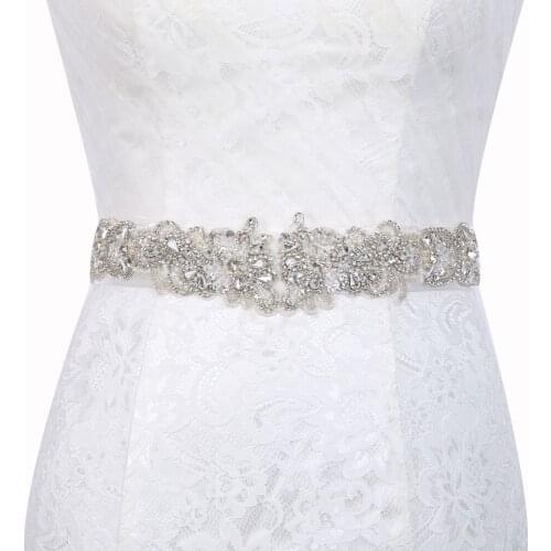 Handmade Beaded Bridal Belt Silver Crystal Rhinestone Wedding Dress Belt with Satin Ribbon for Brides Braided Rhinestone Sash