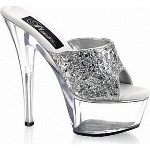 Summer Silver 15CM High Heels Platform Sexy Night Club Wedding Party Slippers Dancing Shoes Women Pole Slippers