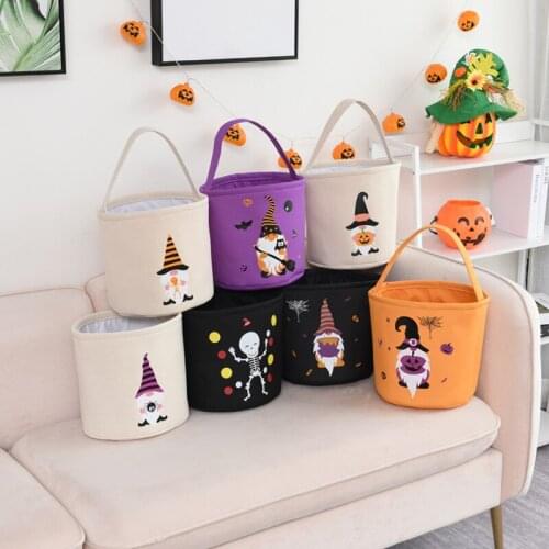 Halloween Candy buckets Bag Pumpkin Witch Candy Handbag Decorations for Home Ornaments Creative for kids for Halloween Linen