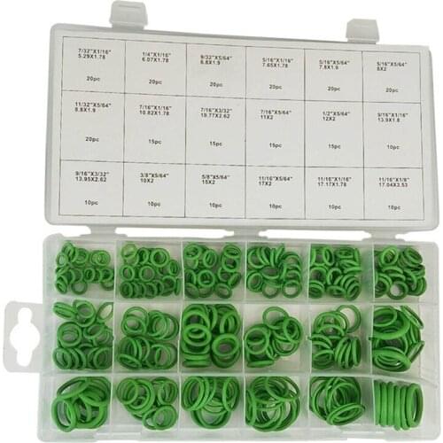270pcs O-Rings Rubber Air Conditioning Seals Assortment Kit Set 18 Sizes O-ring Kit Green Metric Seals for A/C Automotive