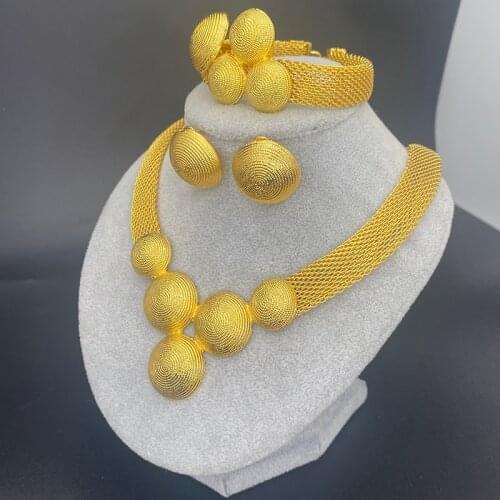 African bridal party Necklace earrings ring set Dubai 24k gold wedding gifts Ethiopian Jewelry sets For Women collares jewellery