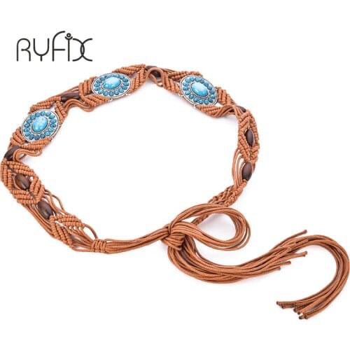 Boho Style Rope Vintage handmade Knitted Designer Belts Gift For dress With beaded Wide Waistband belt BL322