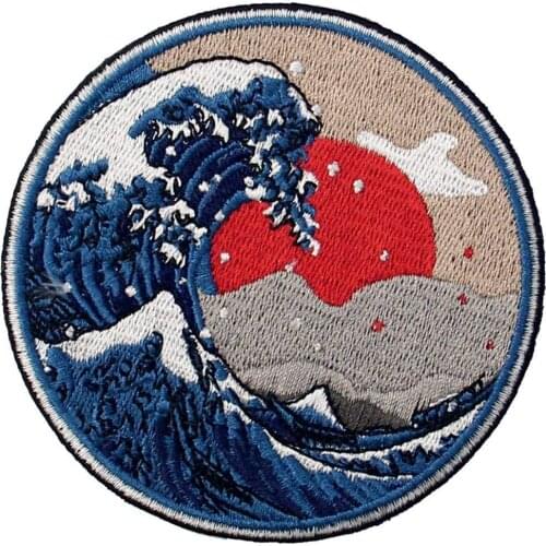 Viking Embroidered Patches Big waves Patches Applique Fabric Emblem Embroidery Badges Patch Maker