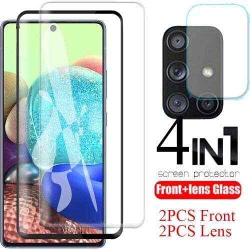 4 In 1 Tempered Glass for Samsung A71 5G SM-A716F A715F Screen Protector for Galaxy A 71 Camera Lens Safety Glass Black HD
