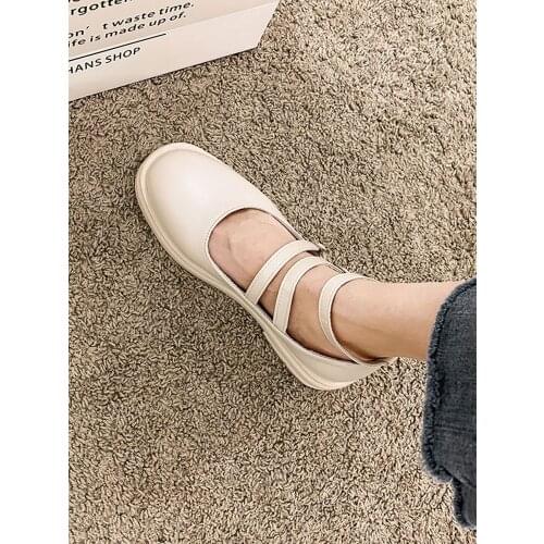 Womens Shoes Leather Shoes 2021 New Style Spring and Autumn Round Toe Thick Bottom Fashion Retro Mary Jane Shoes
