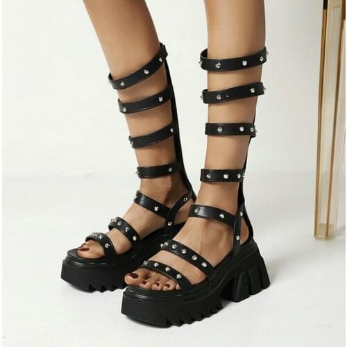 2021 Patent PU Leather Gladiator Women Shoes Platform Wedges High Heel Women Sandals Casual Women Shopping Shoes Plus Size 43