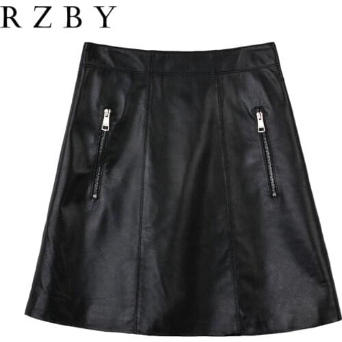 Women Genuine Leather Short Skirts Black Sexy Slim Office Lady Hip Faldas Natural Real Sheepskin Female Package Jupe RZBY297